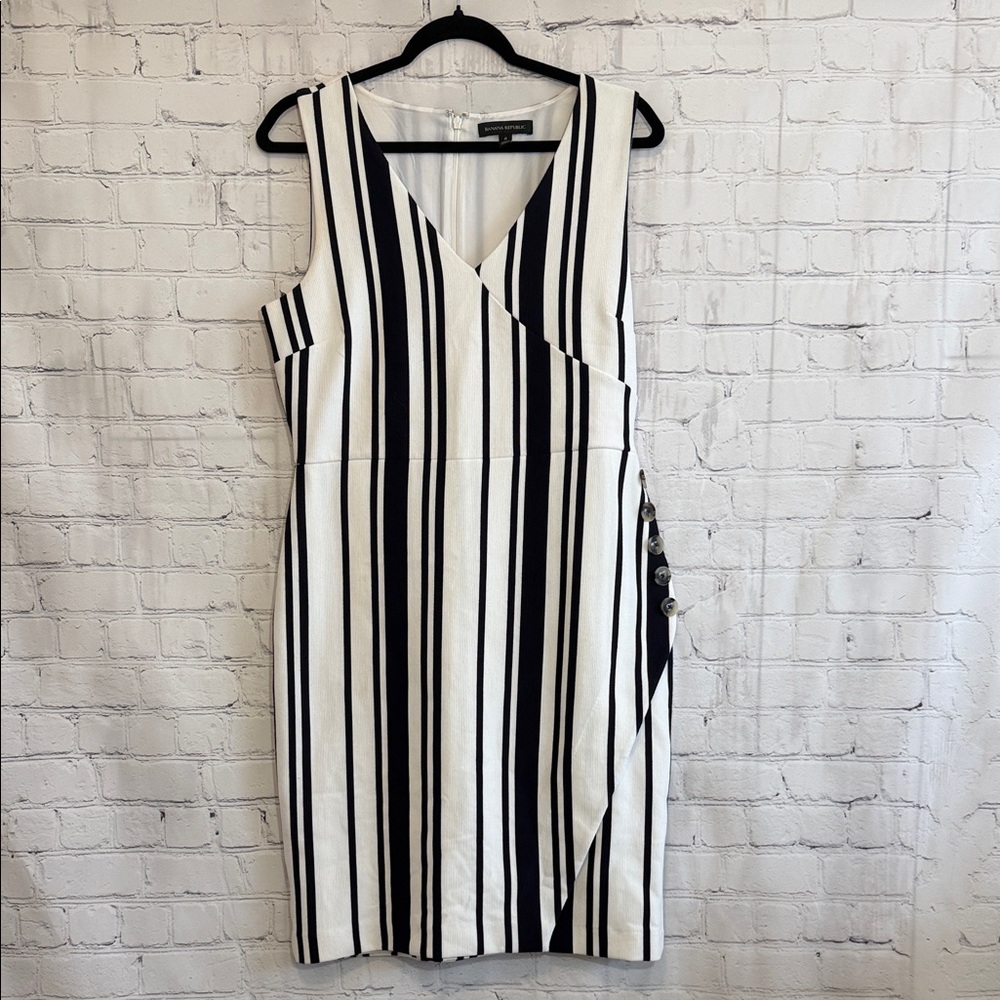 Banana Republic Asymmetrical Black and White Striped Dress With Button Accent 8